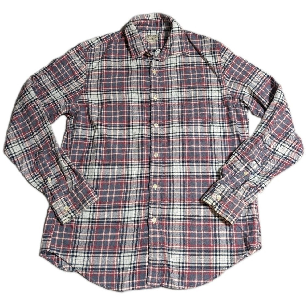 J.Crew Mens Medium Plaid Button Down Shirt Blue Red White Cotton Long Sleeve
